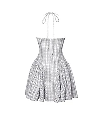 Miss Circle Women's Melody Black and White Plaid Tweed Halter Drop Waist Mini Dress