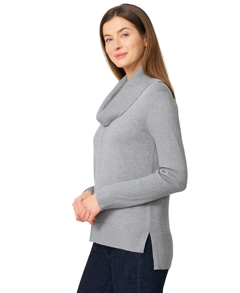 Melissa Paige Petite Cowlneck High-Low Side-Slit Sweater
