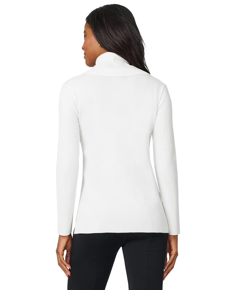 Melissa Paige Petite Cowlneck High-Low Side-Slit Sweater