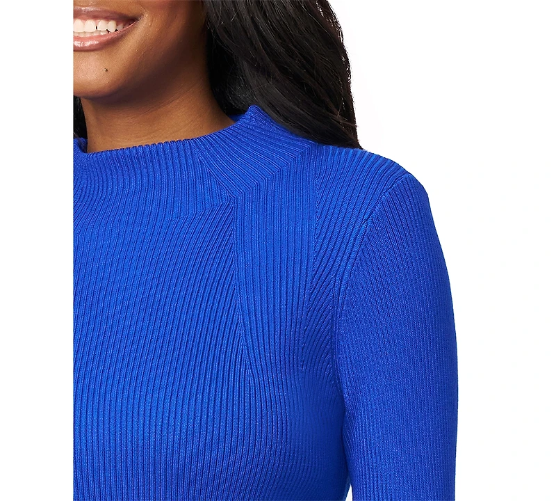 Melissa Paige Petite Funnel-Neck Ribbed Pullover Sweater
