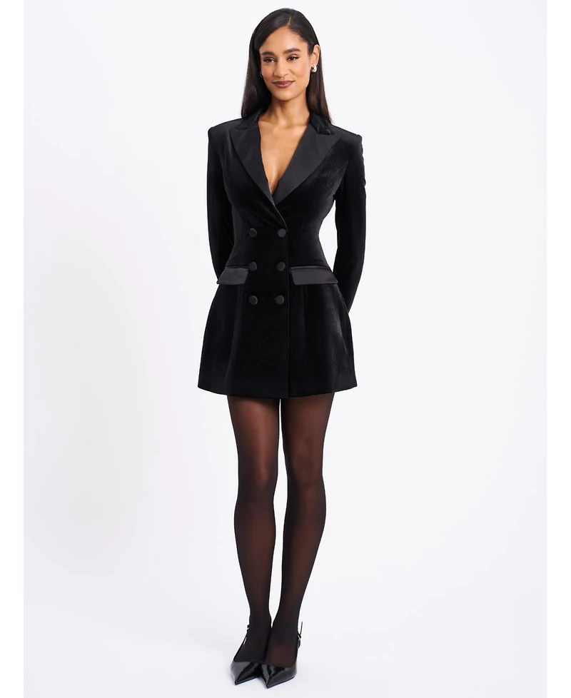 Miss Circle Women's Calista Black Velvet Blazer Mini Dress