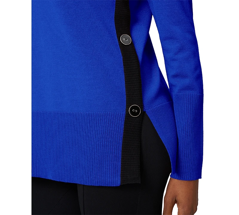 Melissa Paige Petite Tipped Side-Button Tunic Sweater