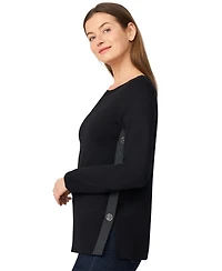 Melissa Paige Petite Tipped Side-Button Tunic Sweater