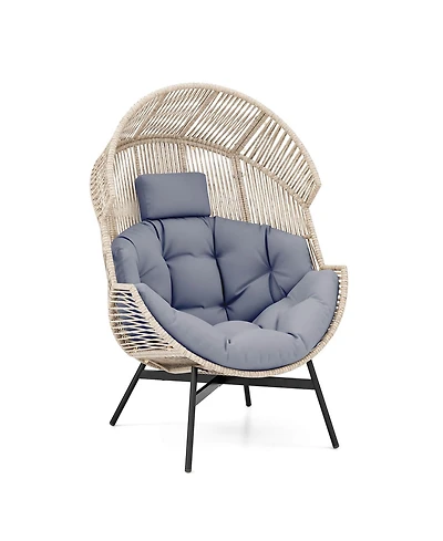 Gymax Wicker Stationary Egg Chair Lounge Basket Sofa w/ Heavy-Duty Metal Frame