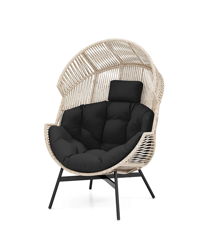 Gymax Wicker Stationary Egg Chair Lounge Basket Sofa w/ Heavy-Duty Metal Frame