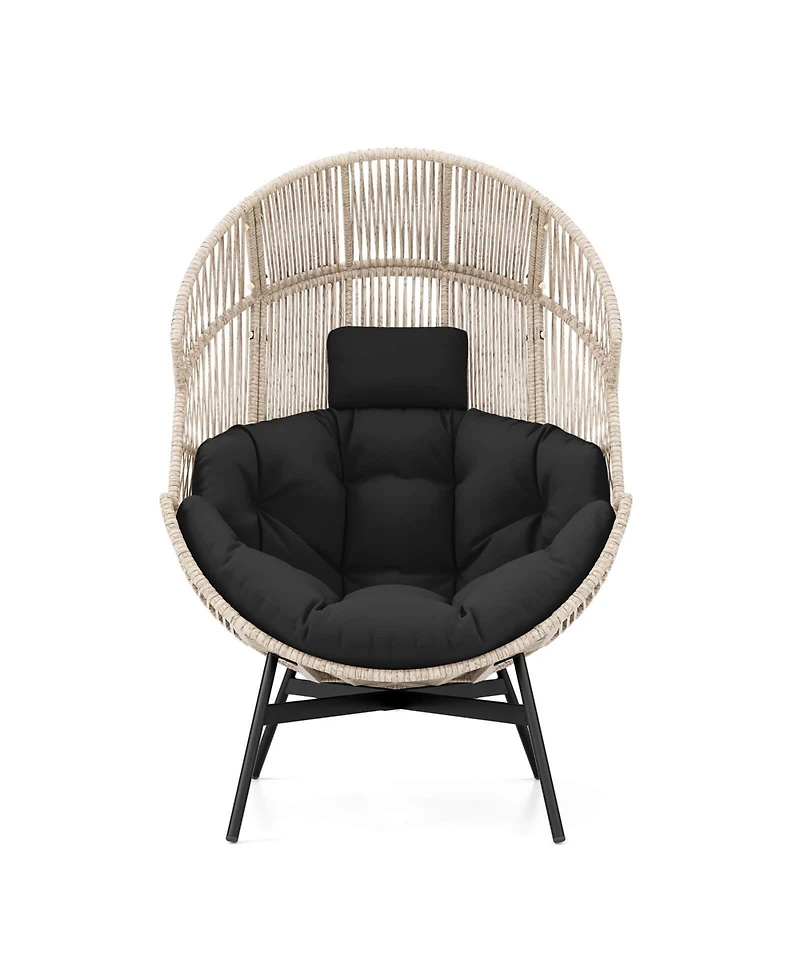Gymax Wicker Stationary Egg Chair Lounge Basket Sofa w/ Heavy-Duty Metal Frame