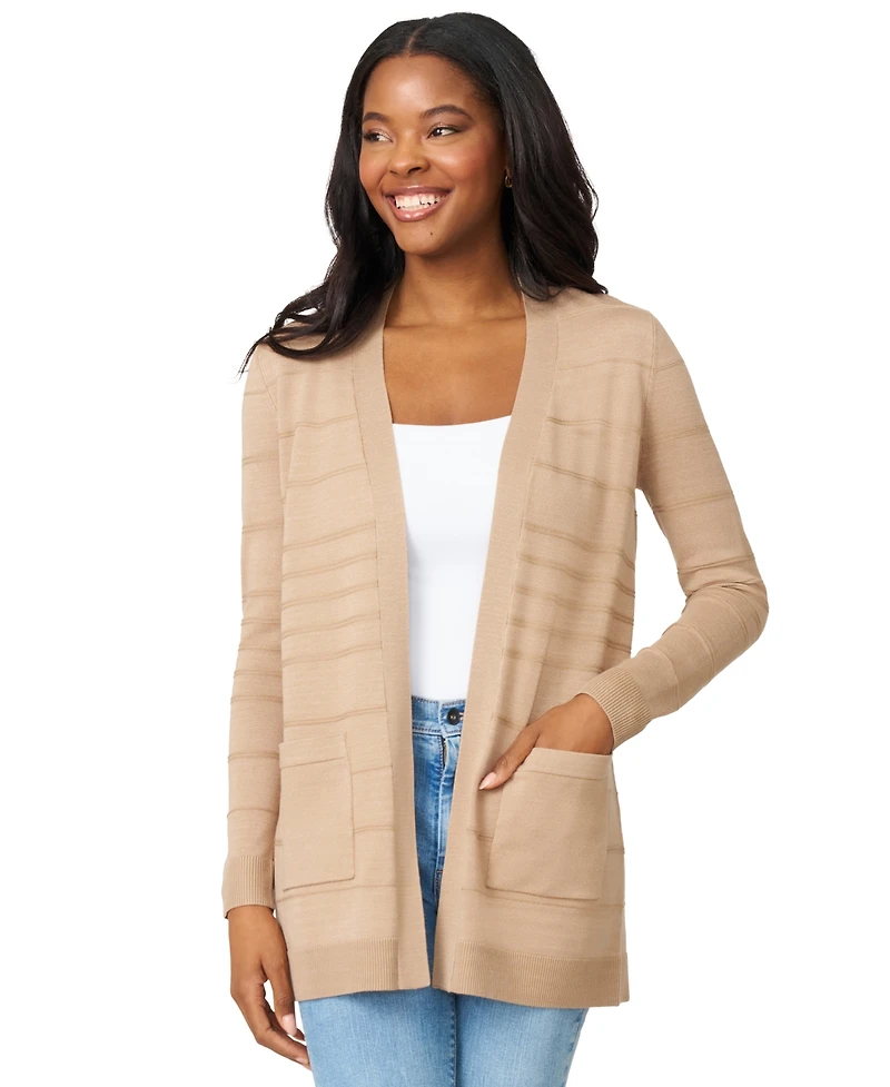 Melissa Paige Petite Textured-Stripe Open-Front Cardigan Sweater