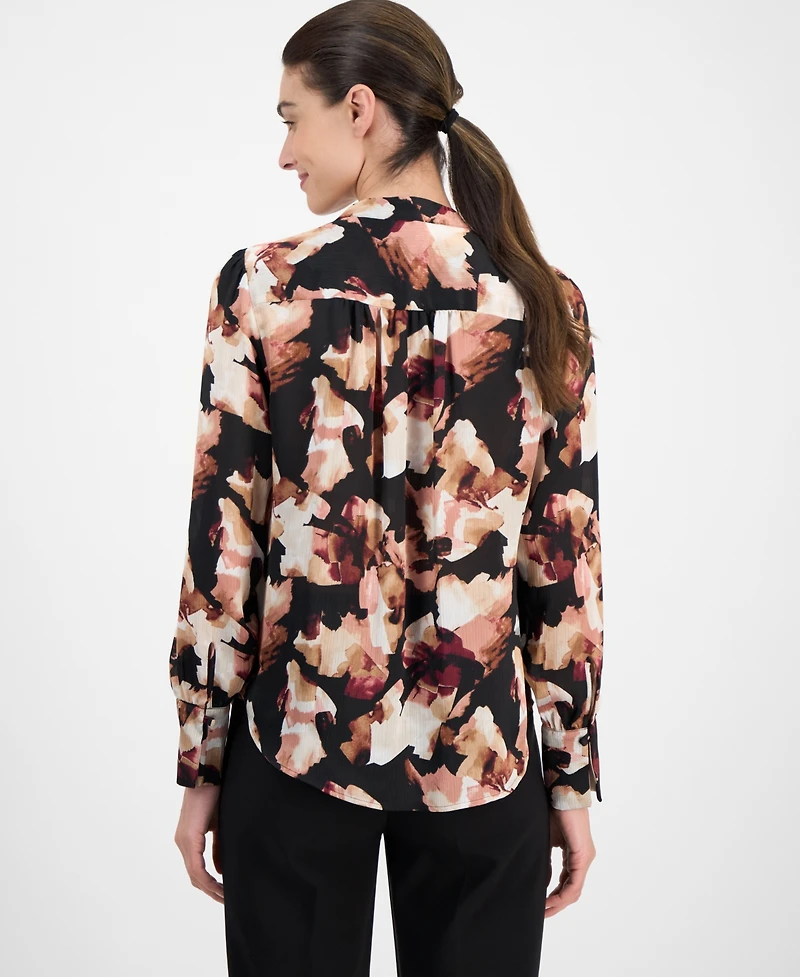 Anne Klein Women's Pleat-Front Long-Sleeve Blouse