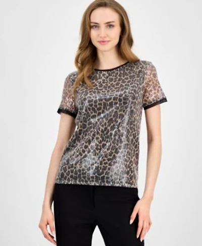 Anne Klein Womens Sequined Animal Print T Shirt P Xxs Xxl