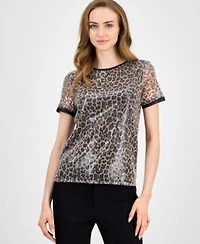 Anne Klein Womens Sequined Animal Print T Shirt P Xxs Xxl