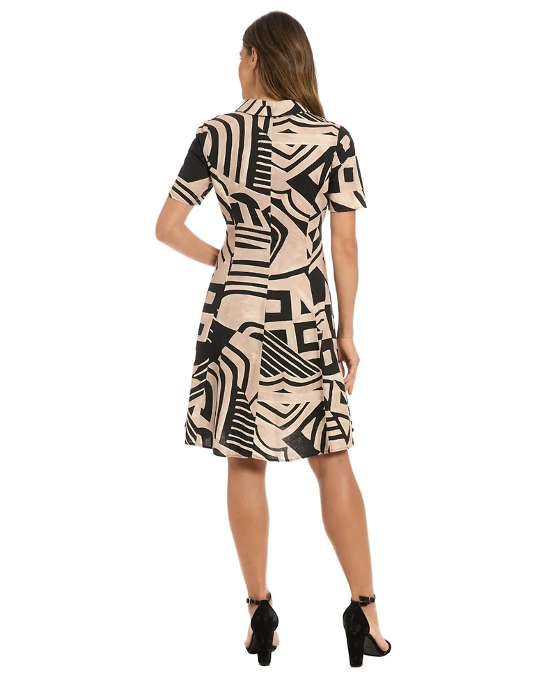 London Times Petite Collared Short-Sleeve A-Line Dress