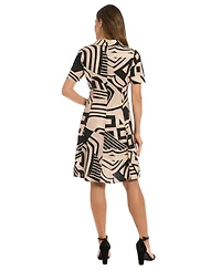 London Times Petite Collared Short-Sleeve A-Line Dress