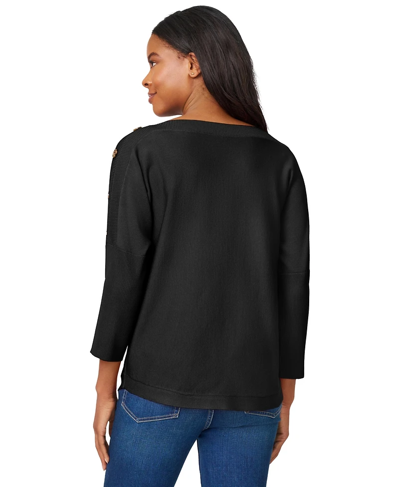 Melissa Paige Petite Button-Trim Dolman-Sleeve Sweater