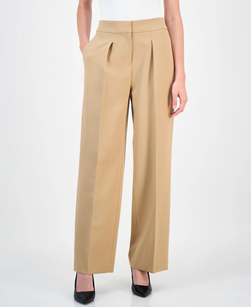 Anne Klein Women's High-Rise Pleated Wide-Leg Ultra-Fine-Twill Pants
