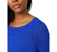 Melissa Paige Petite Pointelle-Yoke 3/4-Sleeve Sweater