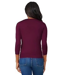 Melissa Paige Petite Crewneck 3/4-Sleeve Cardigan Sweater