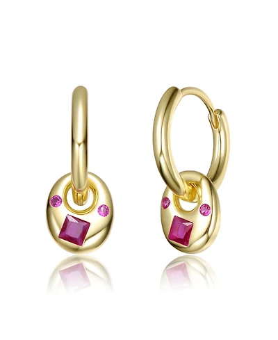 Kids 14K Gold Plated with Colored Cubic Zirconia Hoop Earrings