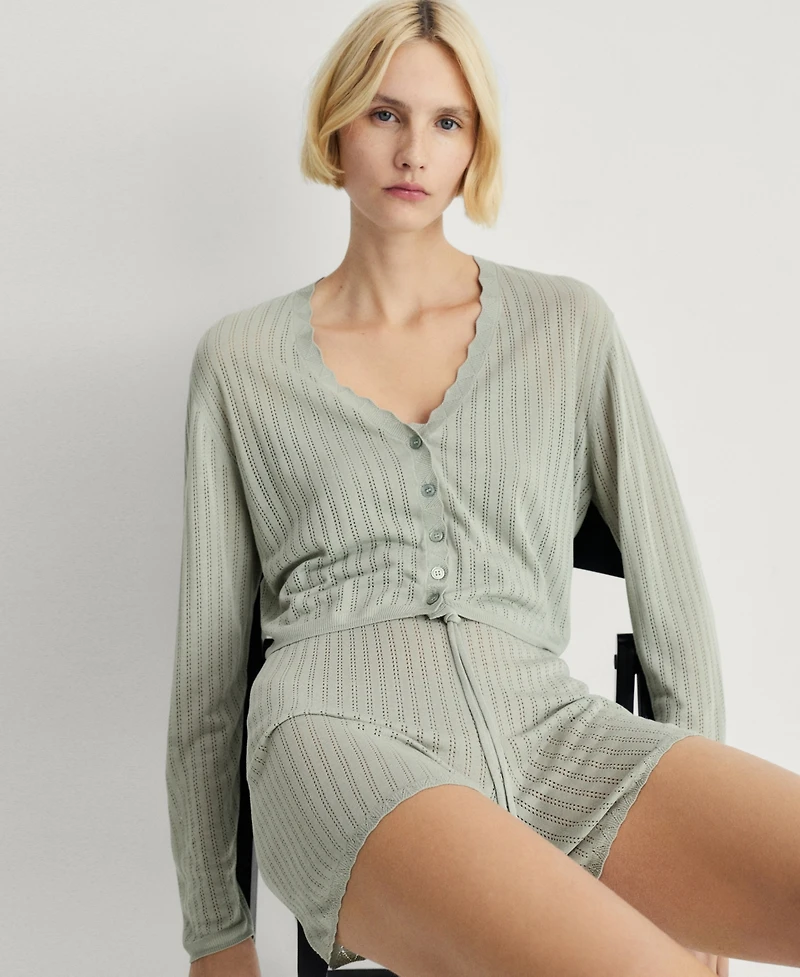 Mango Women's Openwork Detail Pajama Cardigan