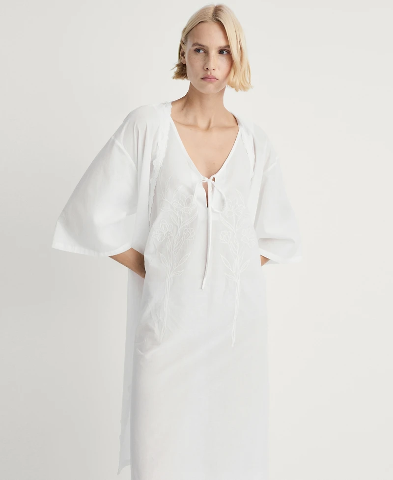 Mango Women's Lace Detail Cotton Robe