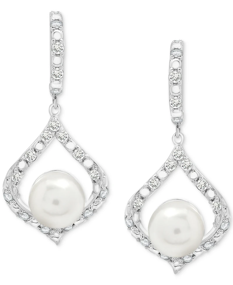 Cultured Freshwater Pearl (7mm) & Lab Grown White Sapphire (7/8 ct. t.w.) Drop Earrings in Sterling Silver