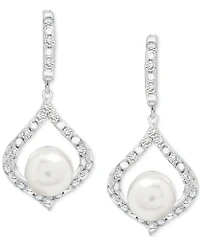 Cultured Freshwater Pearl (7mm) & Lab Grown White Sapphire (7/8 ct. t.w.) Drop Earrings in Sterling Silver