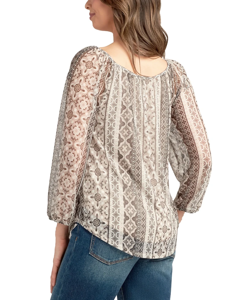 Bcx Juniors' Printed Mesh Peasant Top