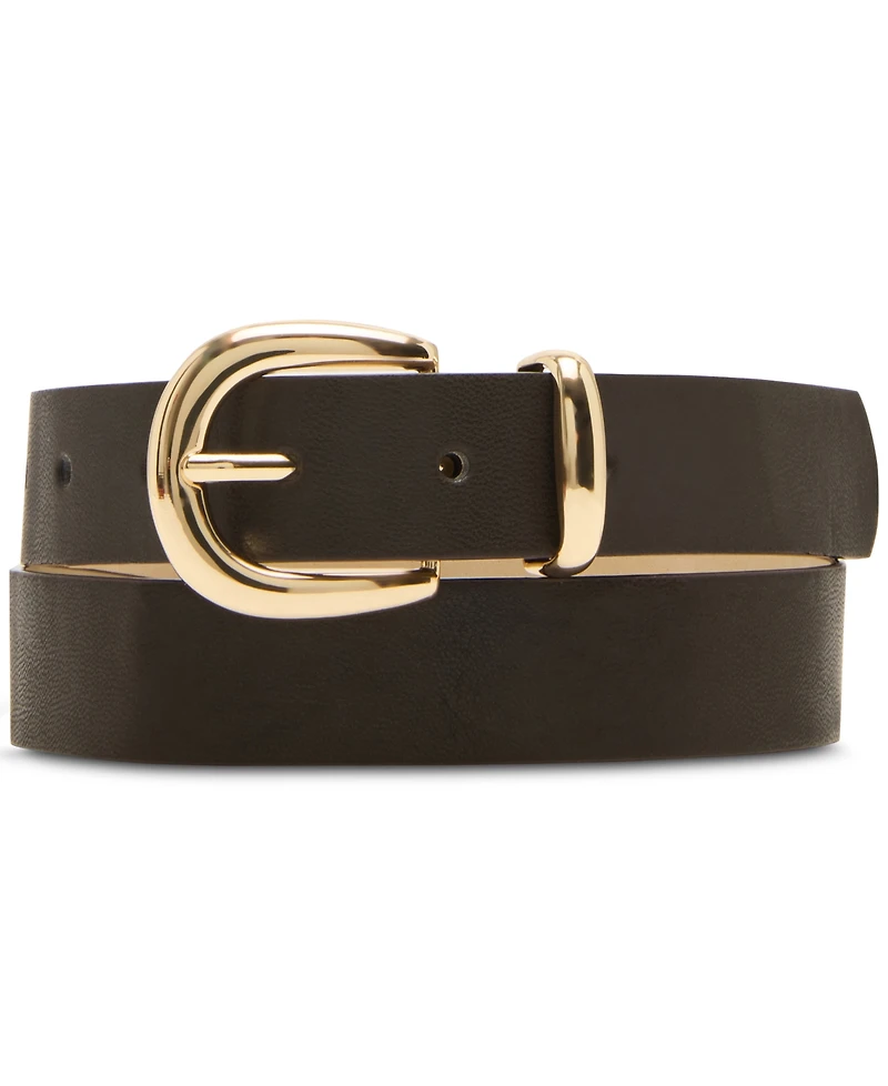 Steve Madden Rounded-Buckle Faux-Leather Belts, Set of 2