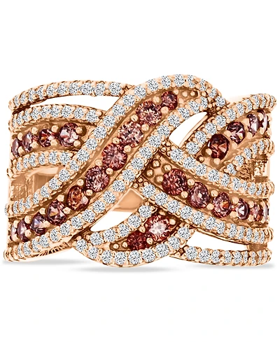 Cubic Zirconia Braid Style Statement Ring 14k Rose Gold Sterling Silver