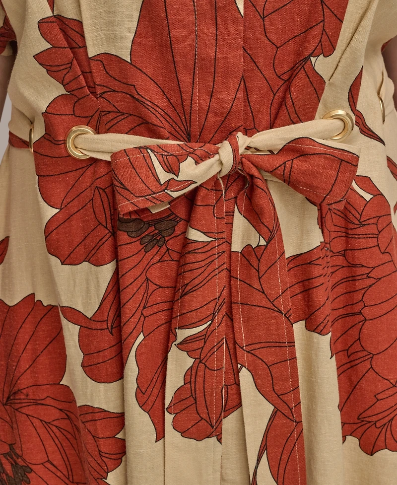 Donna Karan New York Plus Printed Grommet-Waist Shirtdress