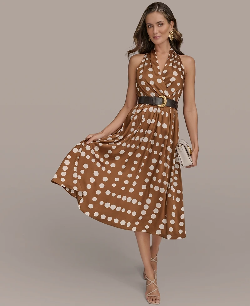 Donna Karan New York Women's Printed Belted Sleeveless Dress