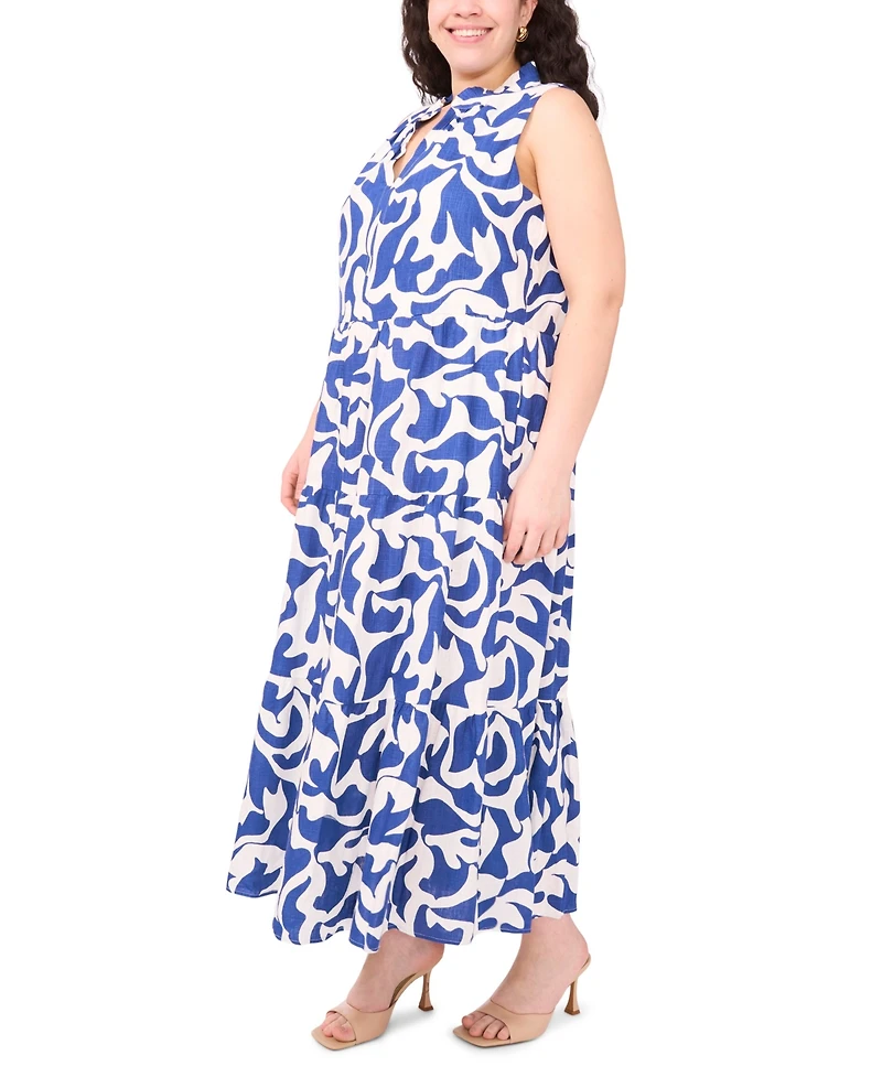 Msk Plus Printed Split-Neck Sleeveless Maxi Dress