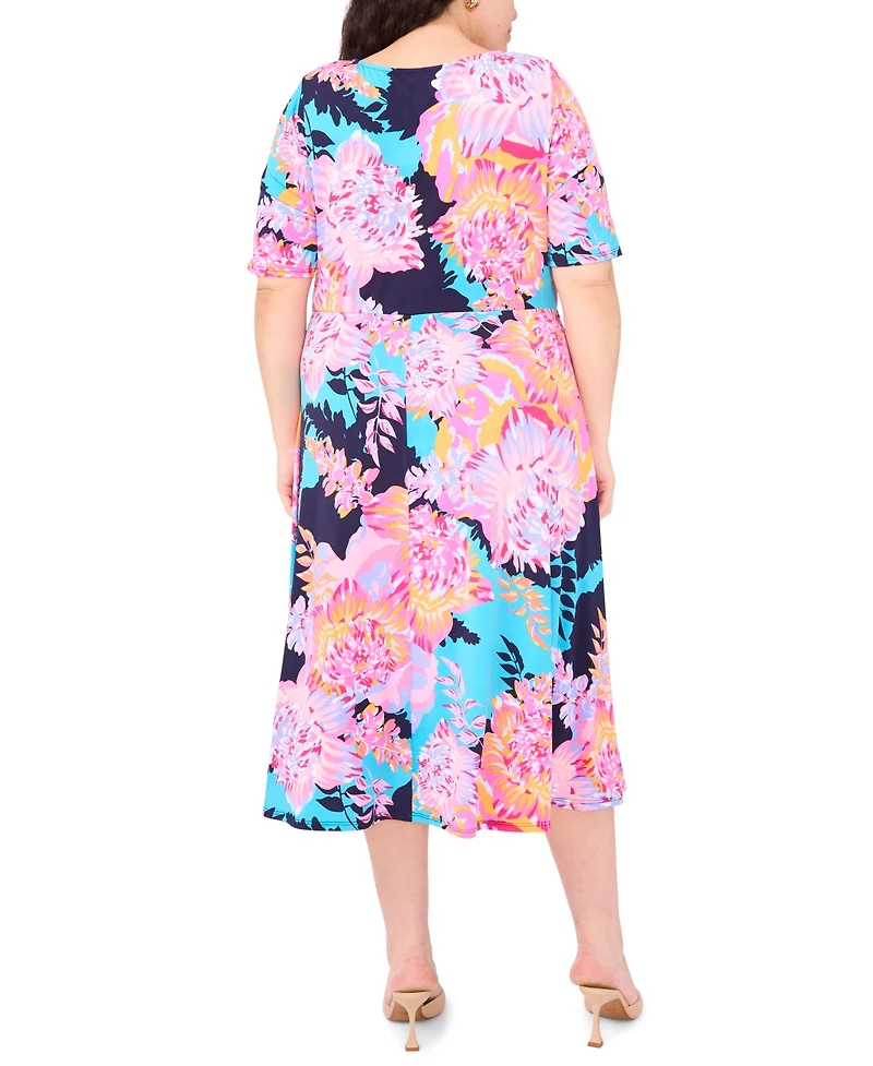 Msk Plus Printed Jersey Scoop-Neck Midi Dress
