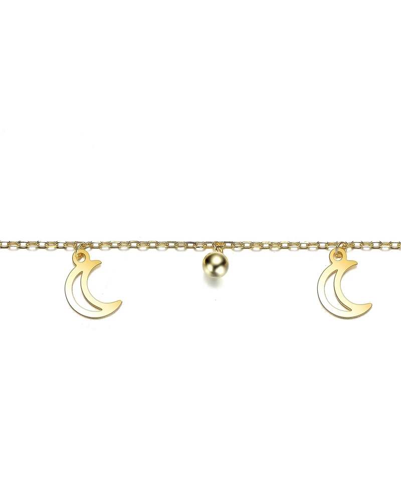 14K Gold Plated with Crescent Moon & Bead Charm Bracelet