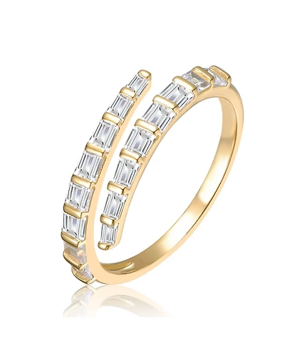14K Gold Plated with Clear Cubic Zirconia Bypass Ring