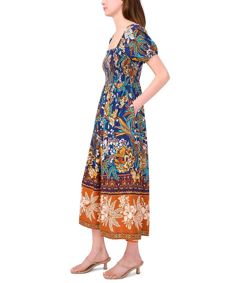 Msk Petites Mixed-Print Challis Midi Dress