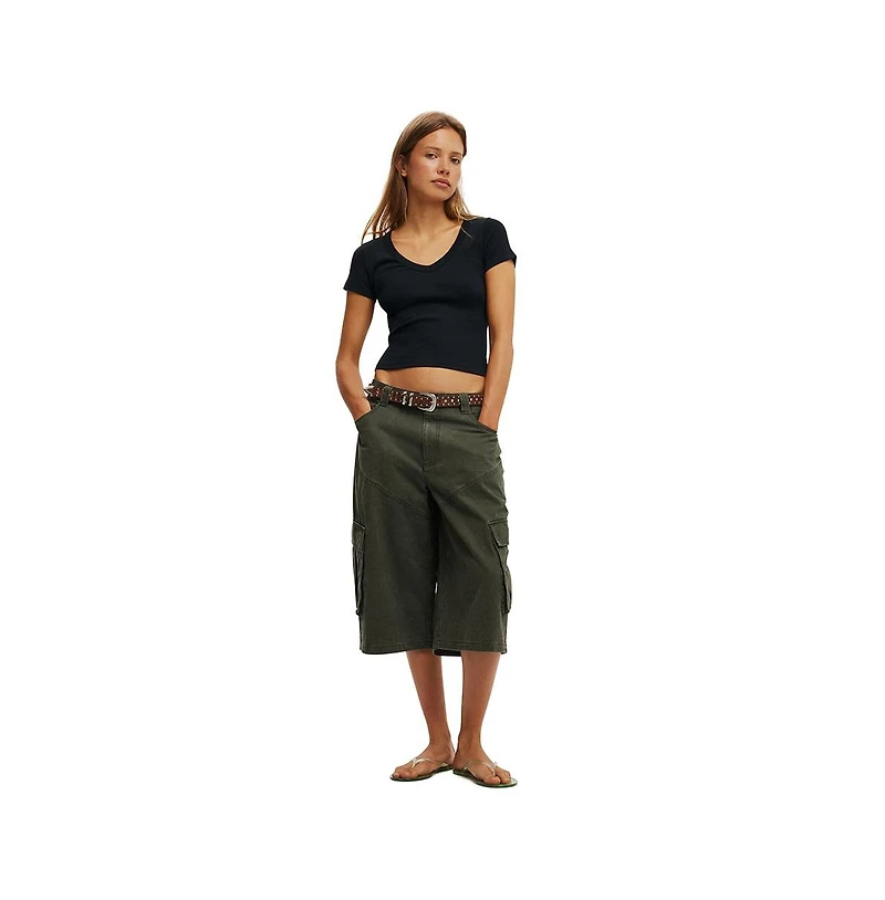 Cotton On Women's Goldie Rib V Neck Short Sleeve
