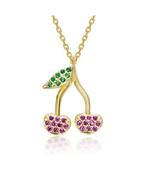 14K Gold Plated with Pink and Green Cubic Zirconia Cherry Blossom Necklace