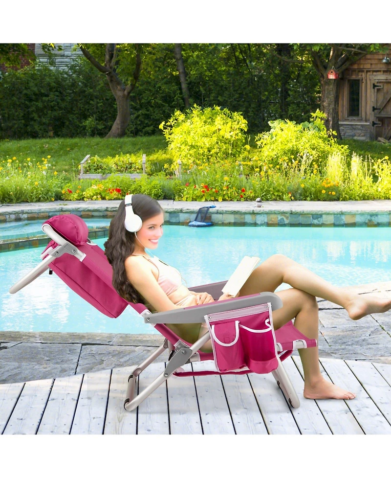 Foldable Backpack Beach Chair with Cup Holder and Storage Pockets for Outdoor