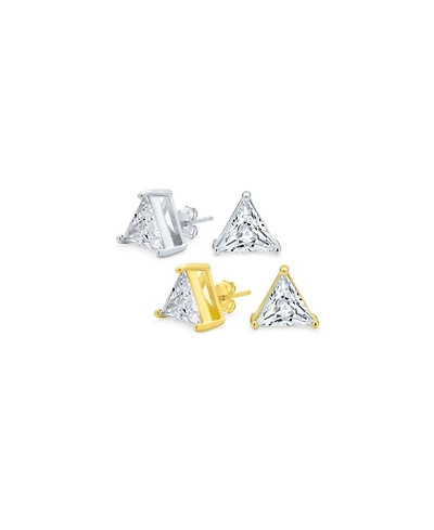 Bling Jewelry Set of 2 Triangle Clear Cubic Zirconia Stud Earrings Gold Plated Sterling Silver