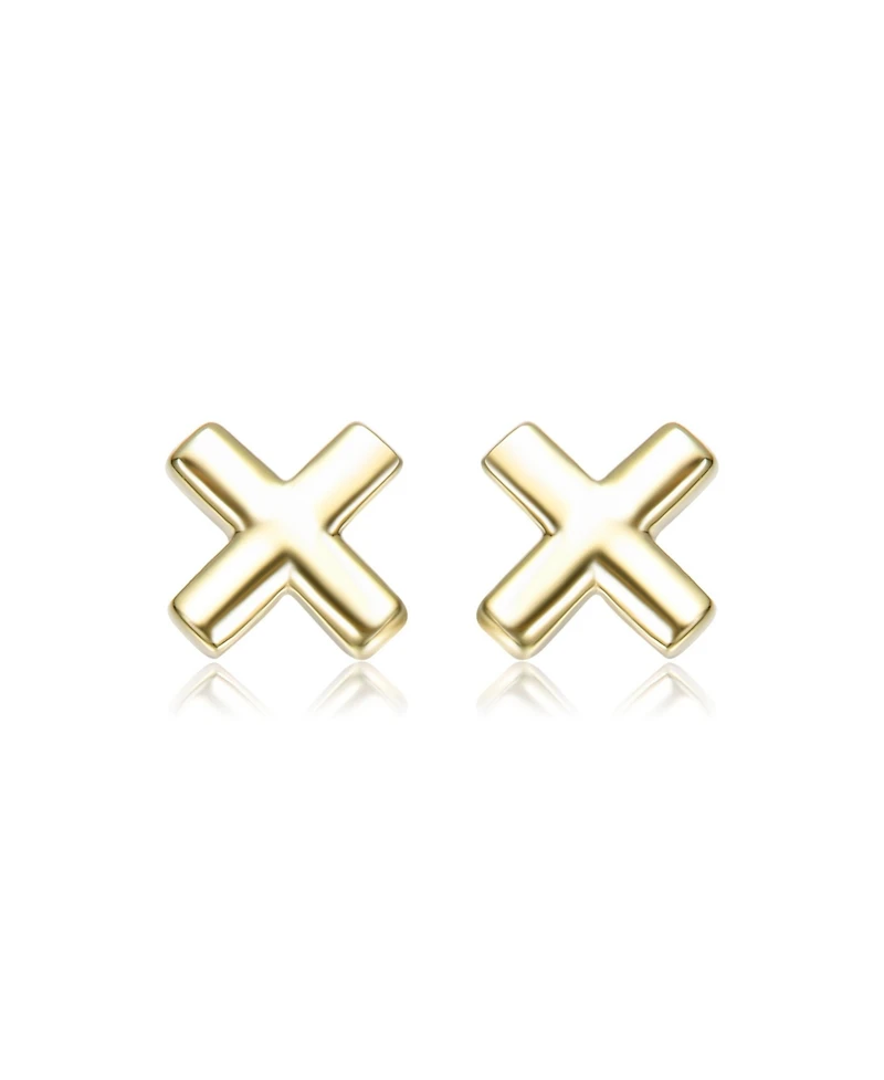 14K Gold Plated with Heart, Cross, & Cube 3D Design 3-Piece Stud Earrings Set