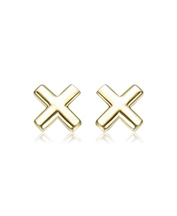14K Gold Plated with Heart, Cross, & Cube 3D Design 3-Piece Stud Earrings Set