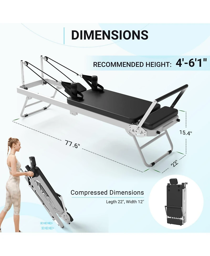 Mikolo Foldable Reformer Pilates Machine for Home Use – Dual Resistance System (Springs & Cords), Includes Jump Board for Full-Body Home Workou