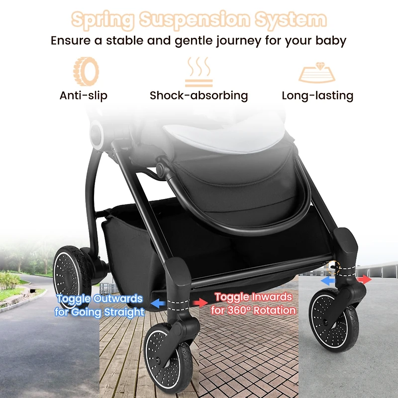 Slickblue Toddler Foldable Pram Stroller with Reversible Seat Reclining Backrest
