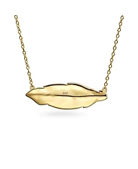 Bling Jewelry Native American Style Bohemian Boho Sideways Diagonal Feather Leaf Pendant Necklace Gold Plated .925 Sterling Silver
