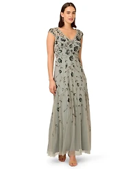 Adrianna Papell Women's V-Neck Beaded Mesh Dress