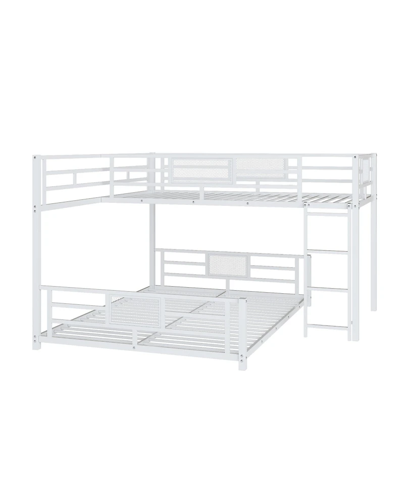 L-shaped Metal Twin over Full Size Bunk Bed, White