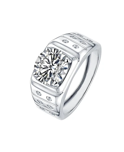 Men's Large Clear Cubic Zirconia with Smaller Accent Cz Adjustable Band Ring