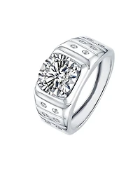 Men's Large Clear Cubic Zirconia with Smaller Accent Cz Adjustable Band Ring