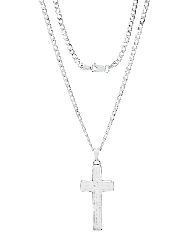 Steeltime Unisex Cuban Superflat Chain and Lord's Prayer Cross Pendant Necklace