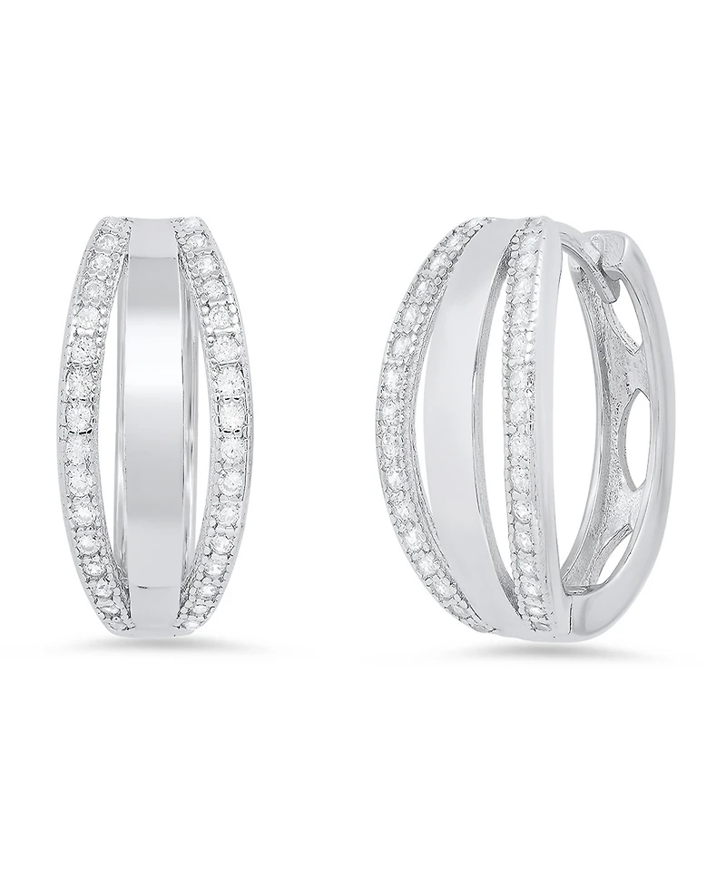 Steeltime Women's Sterling Silver and Simulated Diamonds Layered Huggie Earrings